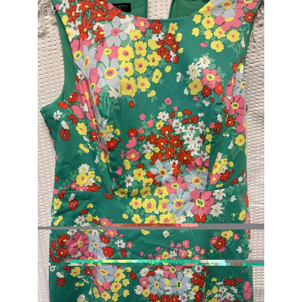 Talbots Women's SZ 2P Floral Sleeveless Fit and Flare Midi Dress‎ Green Pink - Picture 5 of 14